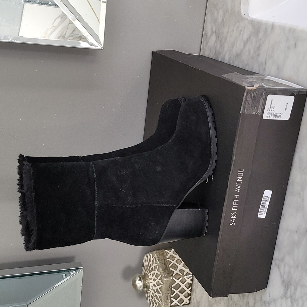 Saks Fifth Avenue black suede boots